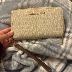 Michael Kors Beige and Brown Wristlet